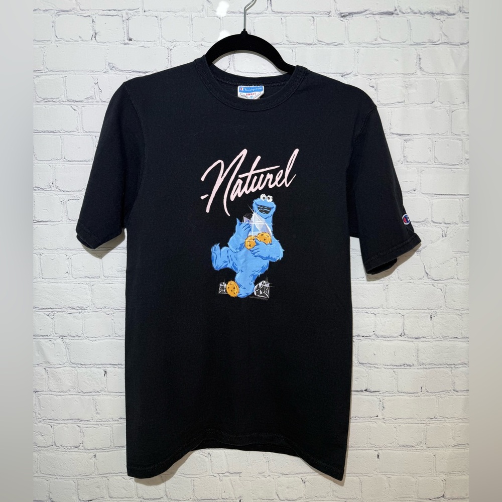 Champion size small black t-shirt with Sesame Street Cookie Monster